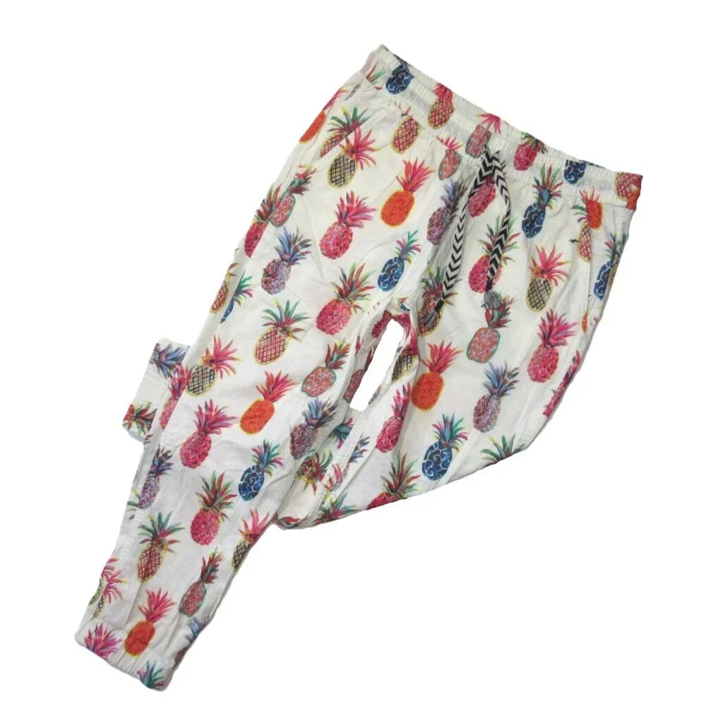 NWT J.Crew Seaside in Ivory Ratti Painted Pineapples Pull-on Jogger Pants 8